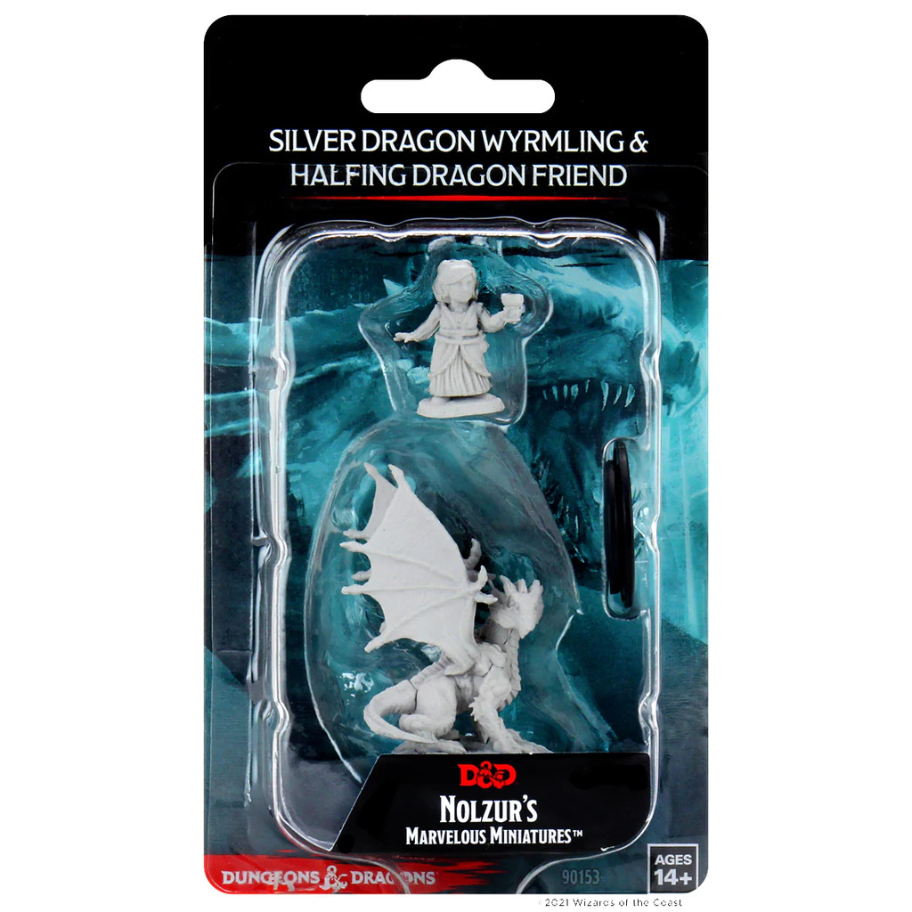 [90153] D&D Nolzur's Marvelous Miniatures: Silver Dragon Wyrmling & Female Halfling